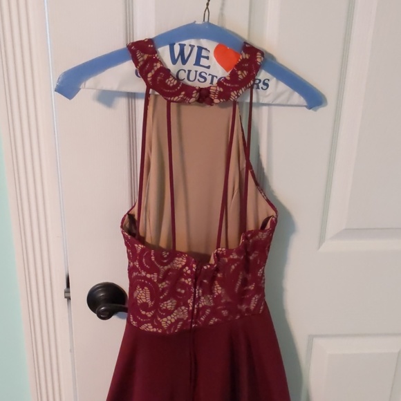 Wine colored fit and flare cocktail dress - Picture 3 of 5